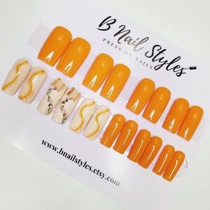 Orange Butterfly Swirl Nail Set